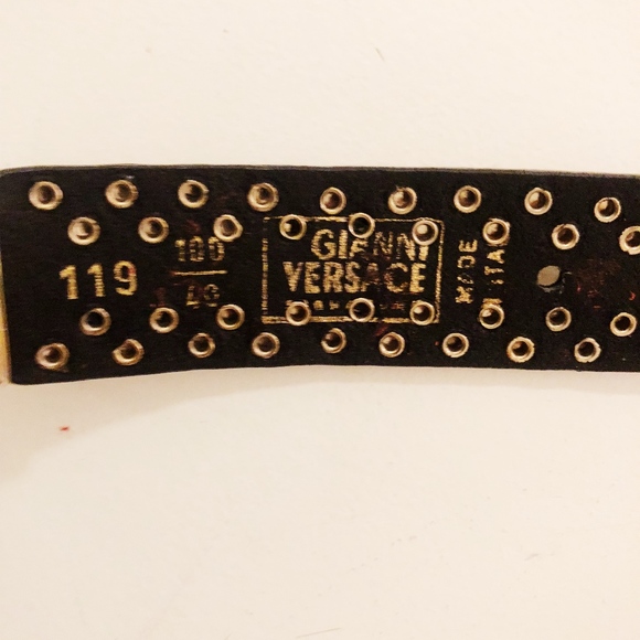 Auth GIANNI VERSACE medusa black leather gold belt - Picture 3 of 6